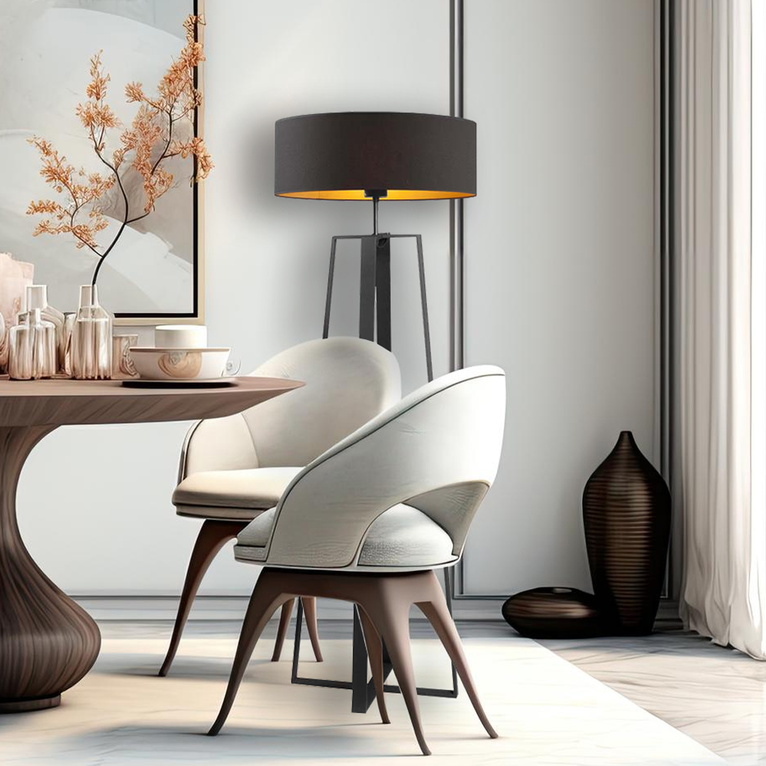 Czarna lampa podłogowa do salonu MOSS GOLD