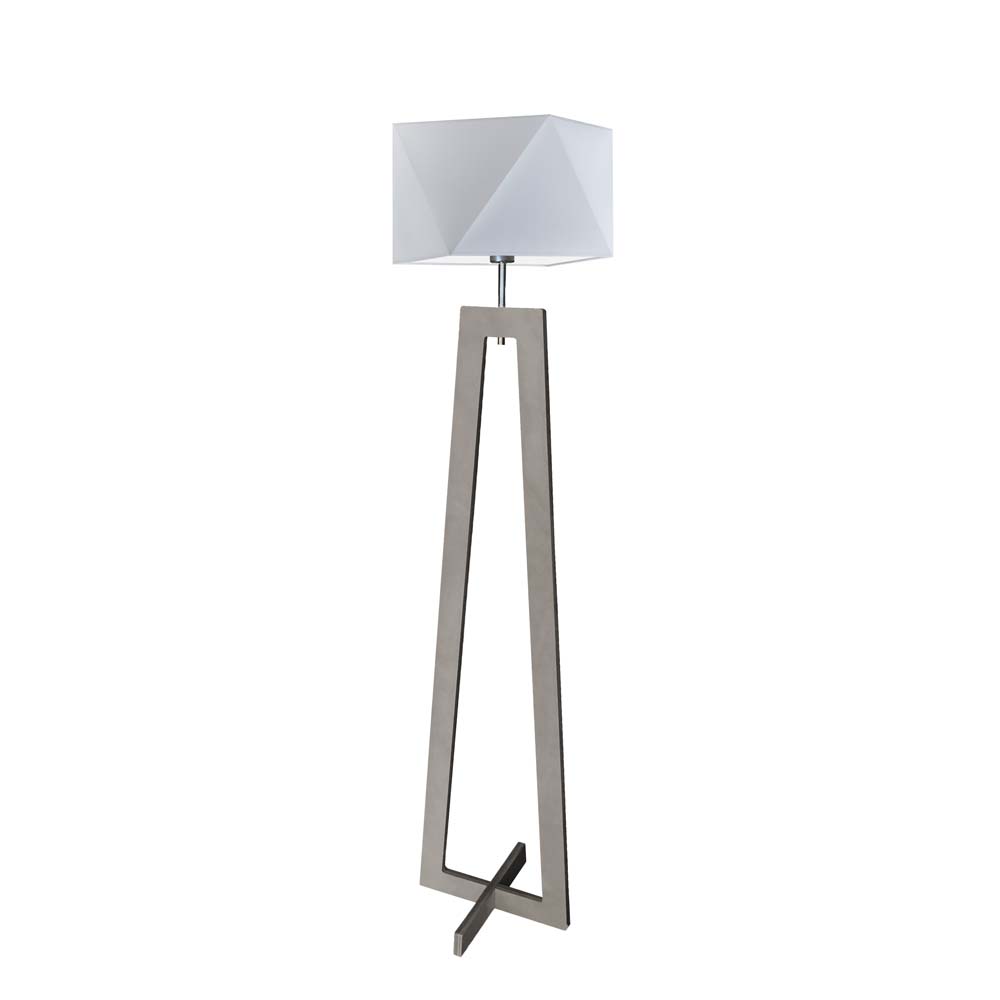Skandynawska lampa stojąca drewniana BAKU z jasnoszarym abażurem