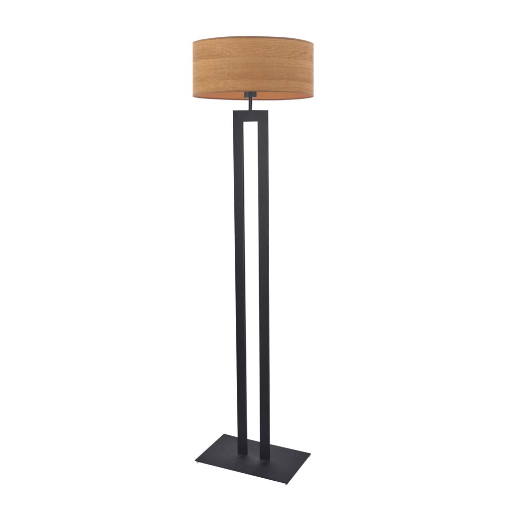 Czarna lampa stojąca do salonu KALIFORNIA ECO z designerskim kloszem w kolorze dąb sonoma