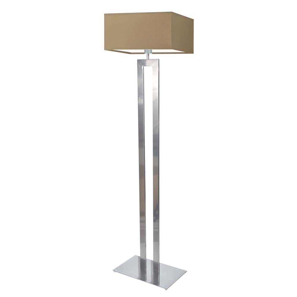 Srebrna lampa stojąca z beżowym abażurem do salonu TORONTO