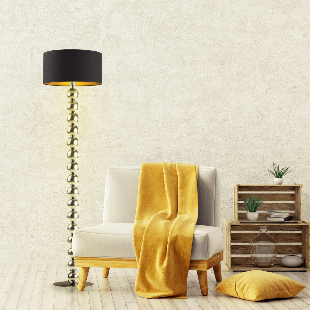 Srebrna lampa podłogowa z ozdobnymi kulami GIZA GOLD