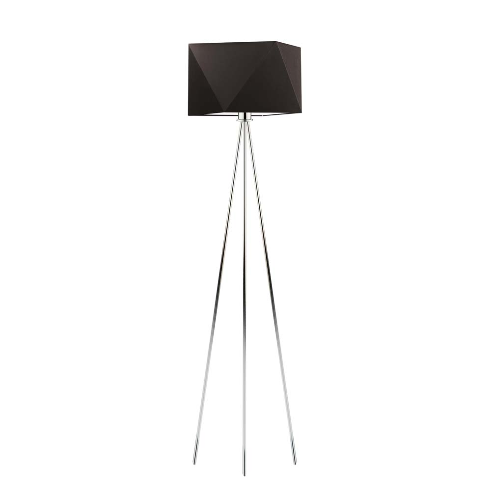 Trójnożna lampa podłogowa do sypialni KANTON z brązowym abażurem