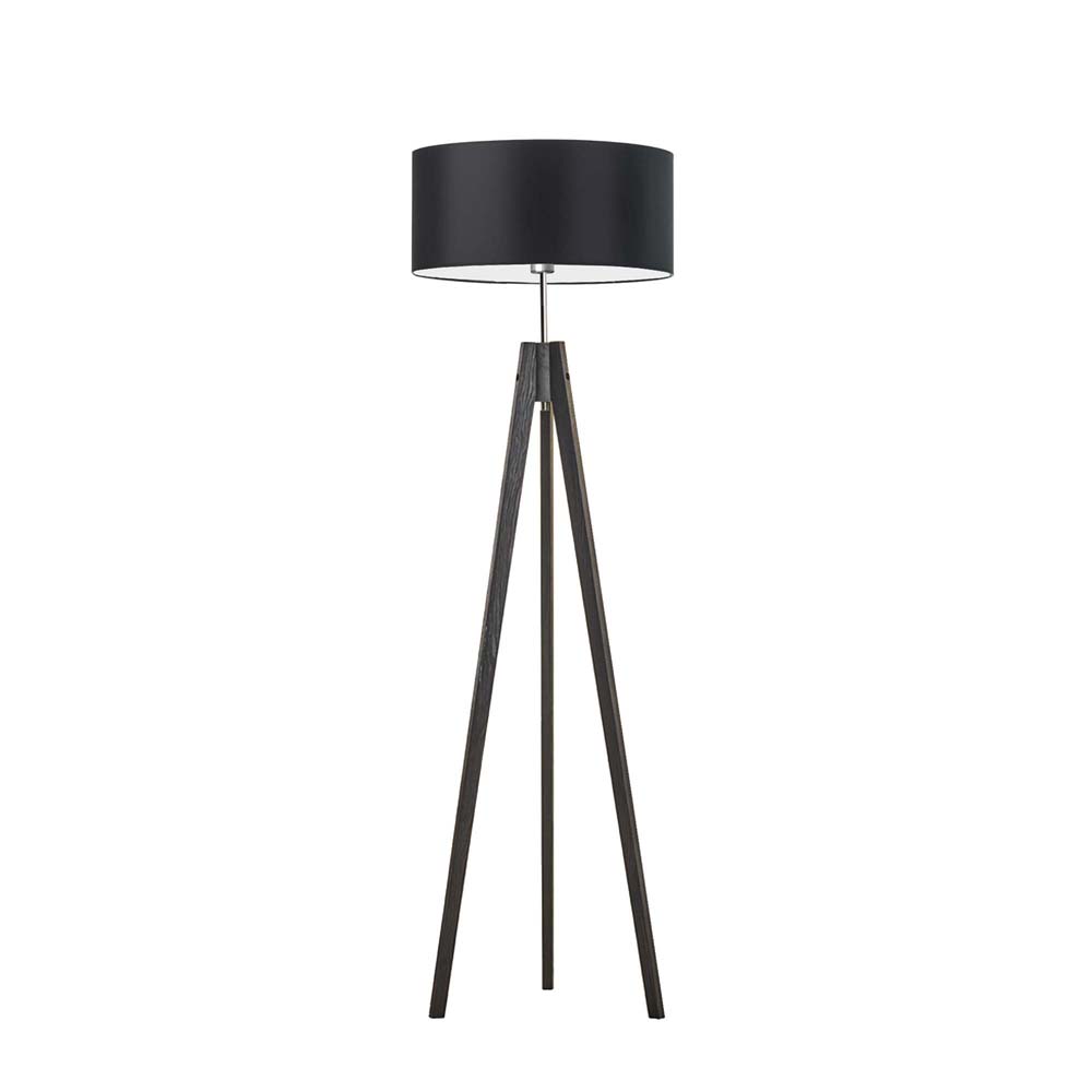 Czarna lampa stojąca z drewna na trójnogu do salonu HAITI