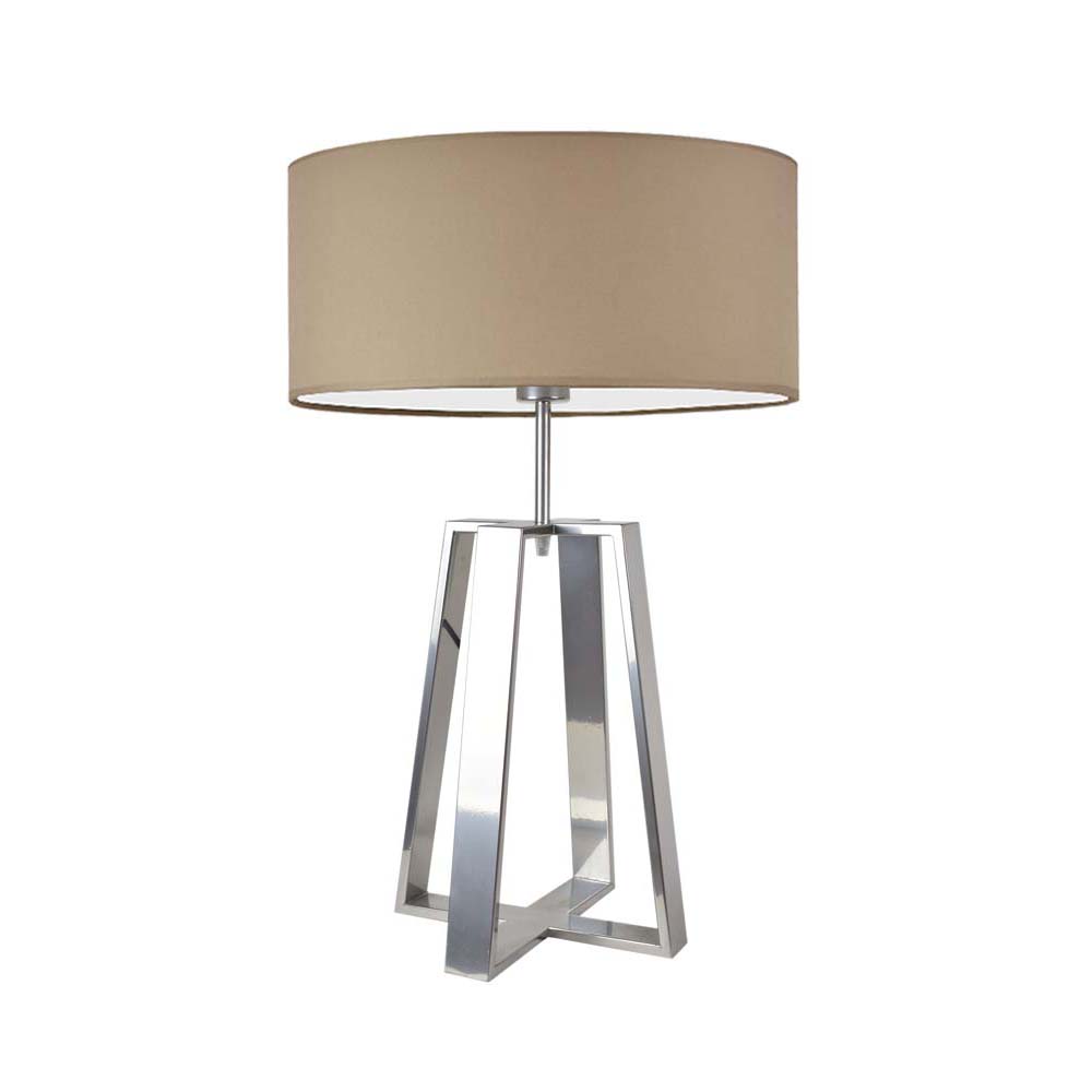 Metalowa lampa stołowa duża z beżowym abażurem do salonu THOR