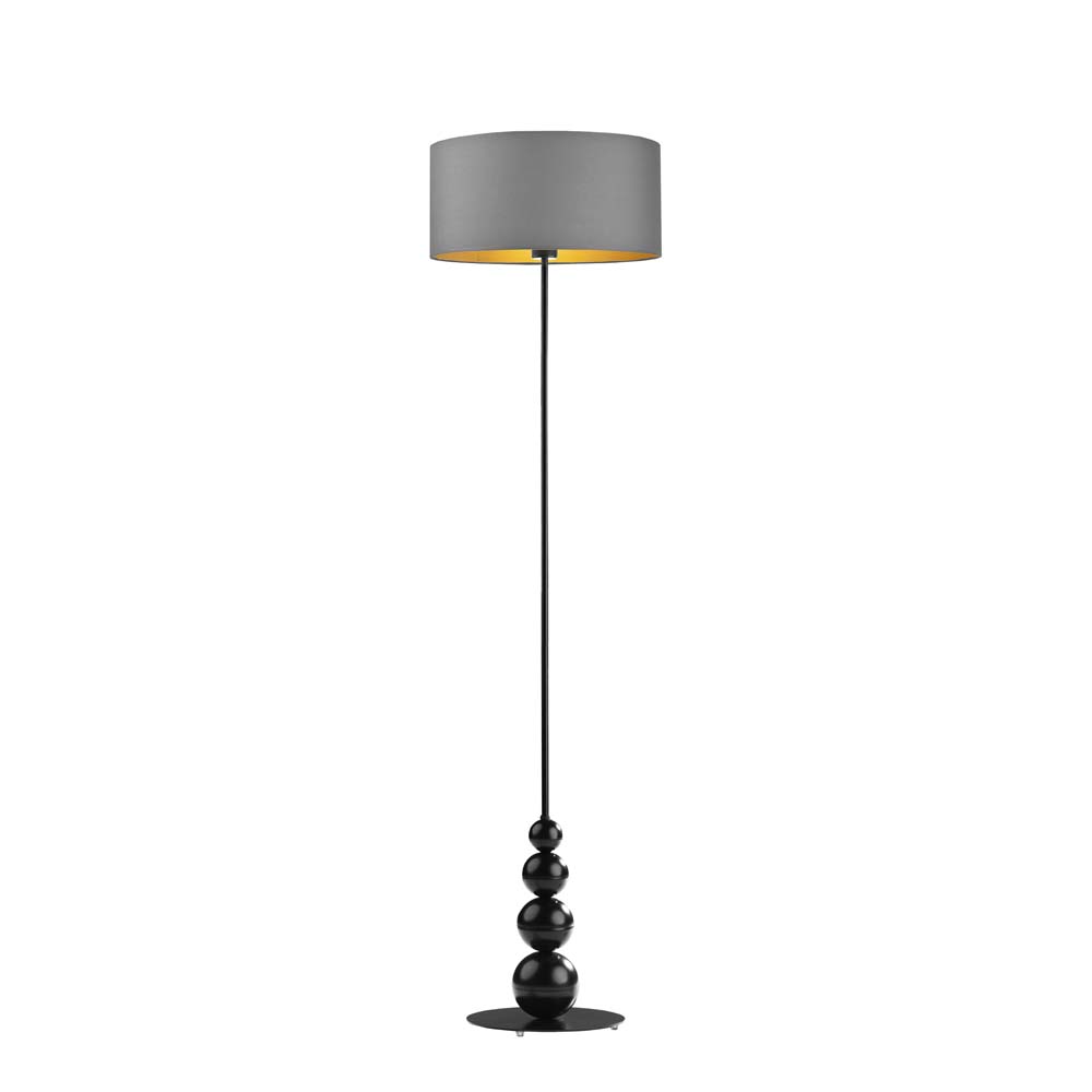 Lampa podłogowa skandynawska ROMA GOLD z szarym abażurem