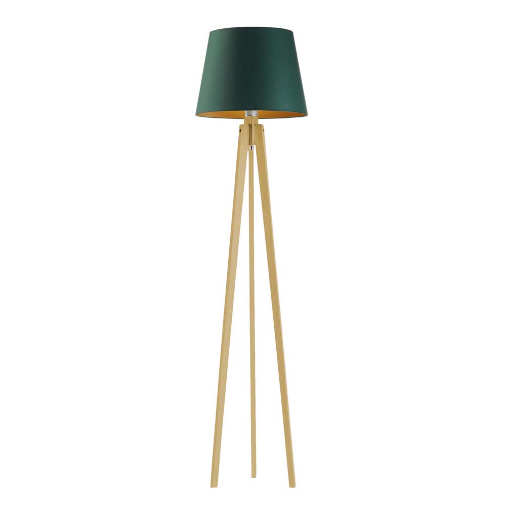 Drewniana lampa stojąca na trójnogu w stylu urban jungle CURACAO GOLD