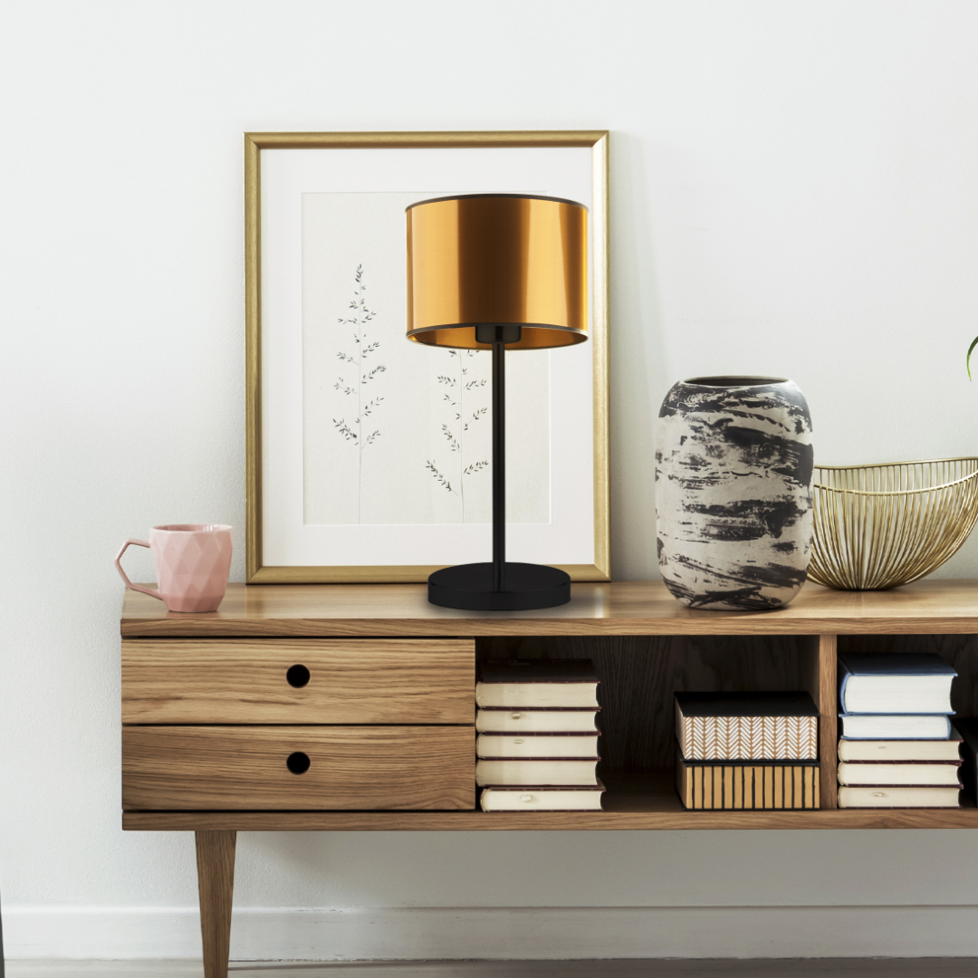 Czarna lampa stołowa z miedzianym kloszem NICEA MIRROR w stylu loft