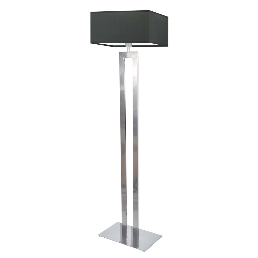 Srebrna lampa stojąca do sypialni TORONTO z geometrycznym abażurem