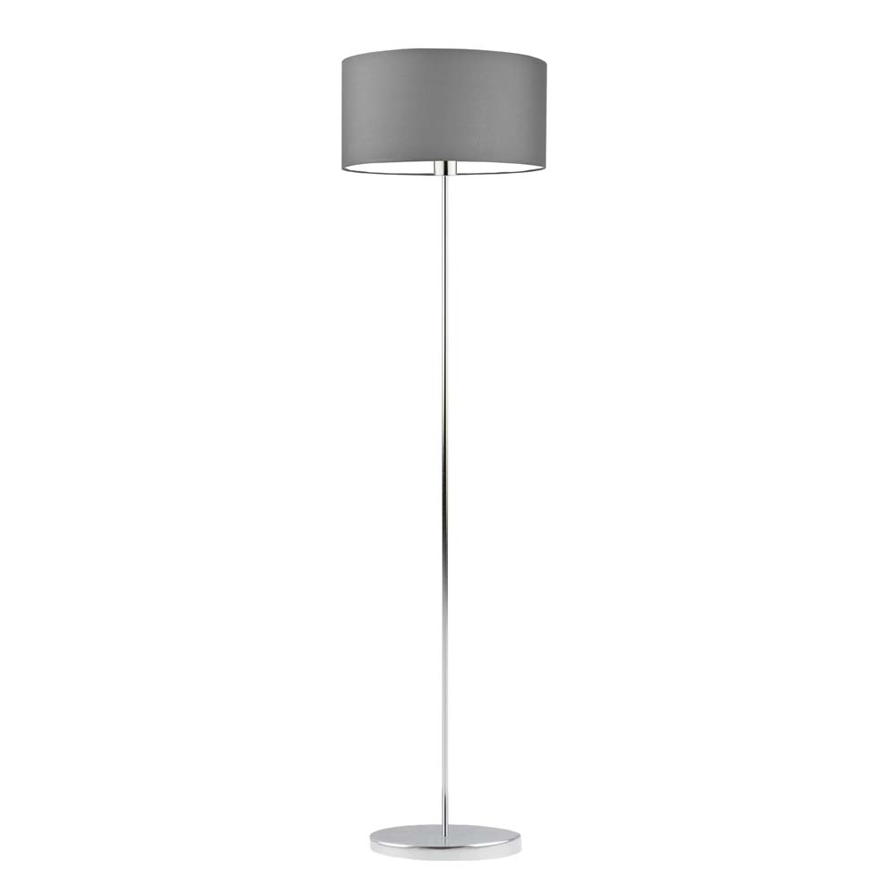 Skandynawska lampa stojąca na chromowanej nóżce WERONA z szarym abażurem