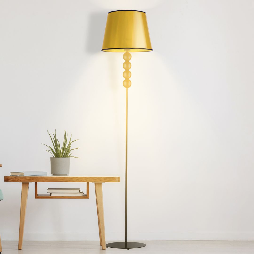 Czarna lampa stojąca ze złotym kloszem SEUL MIRROR w stylu glamour