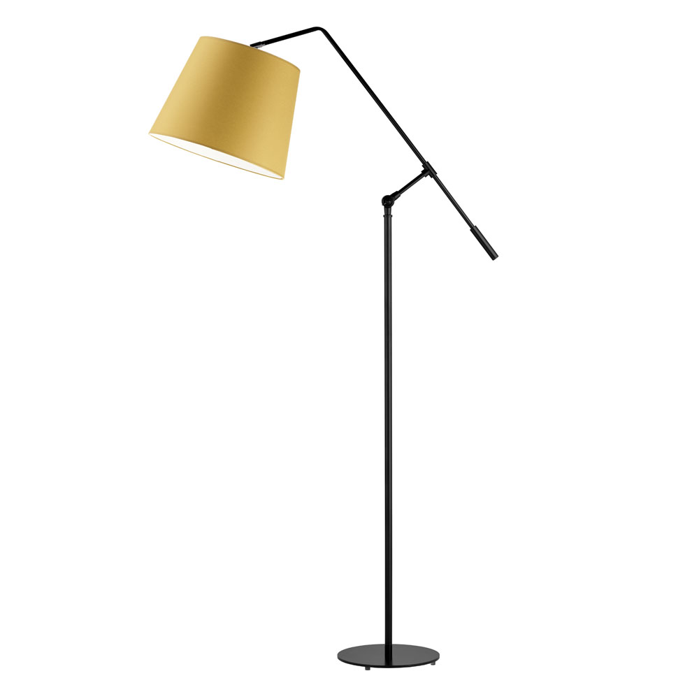 Regulowana lampa podłogowa w czarnym kolorze FOYA z musztardowym abażurem