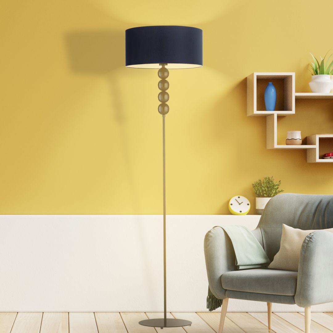 Granatowa lampa podłogowa do czytania BERMUDY czarne kule