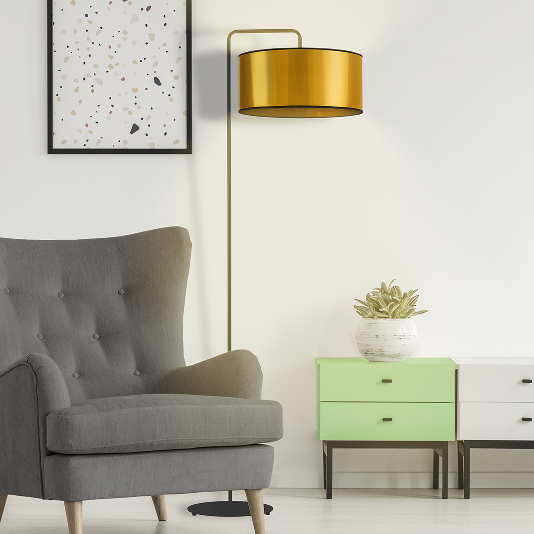 Lampa podłogowa ze złotym kloszem BOLIVIA MIRROR