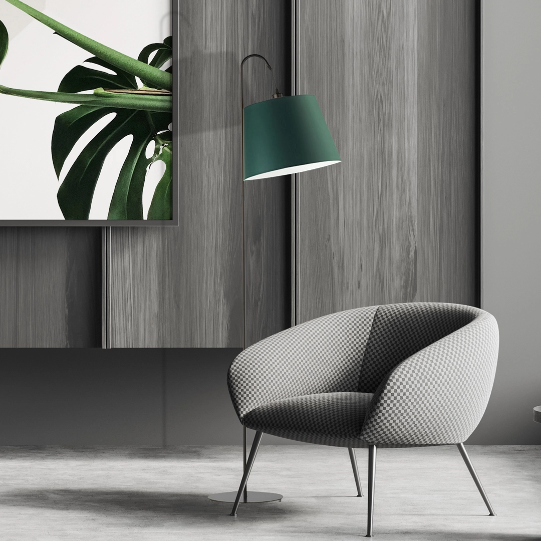 Lampa podłogowa z kloszem z tkaniny w kolorze butelkowej zieleni TALLIN