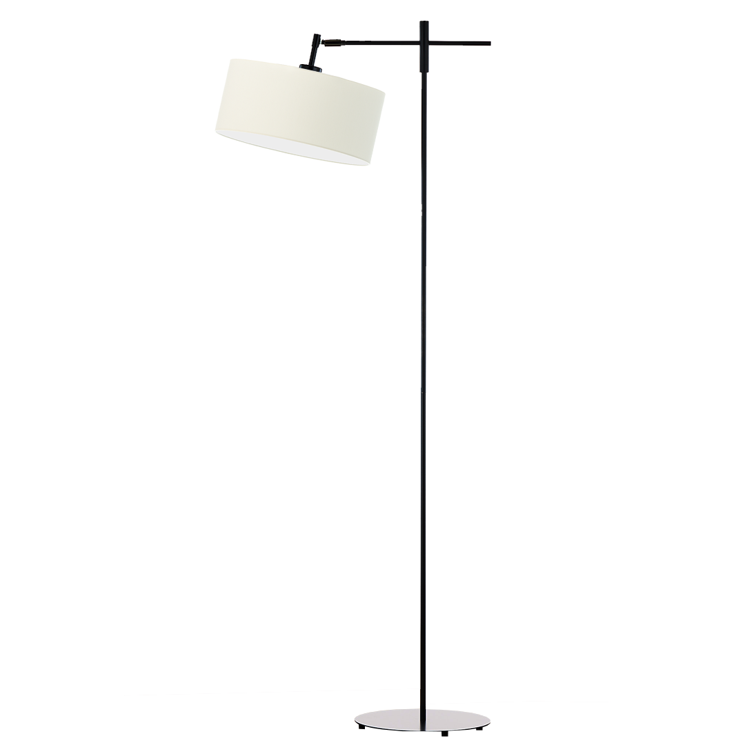 Czarna lampa stojąca na ruchomym wysięgniku MELTON z abażurem ecru
