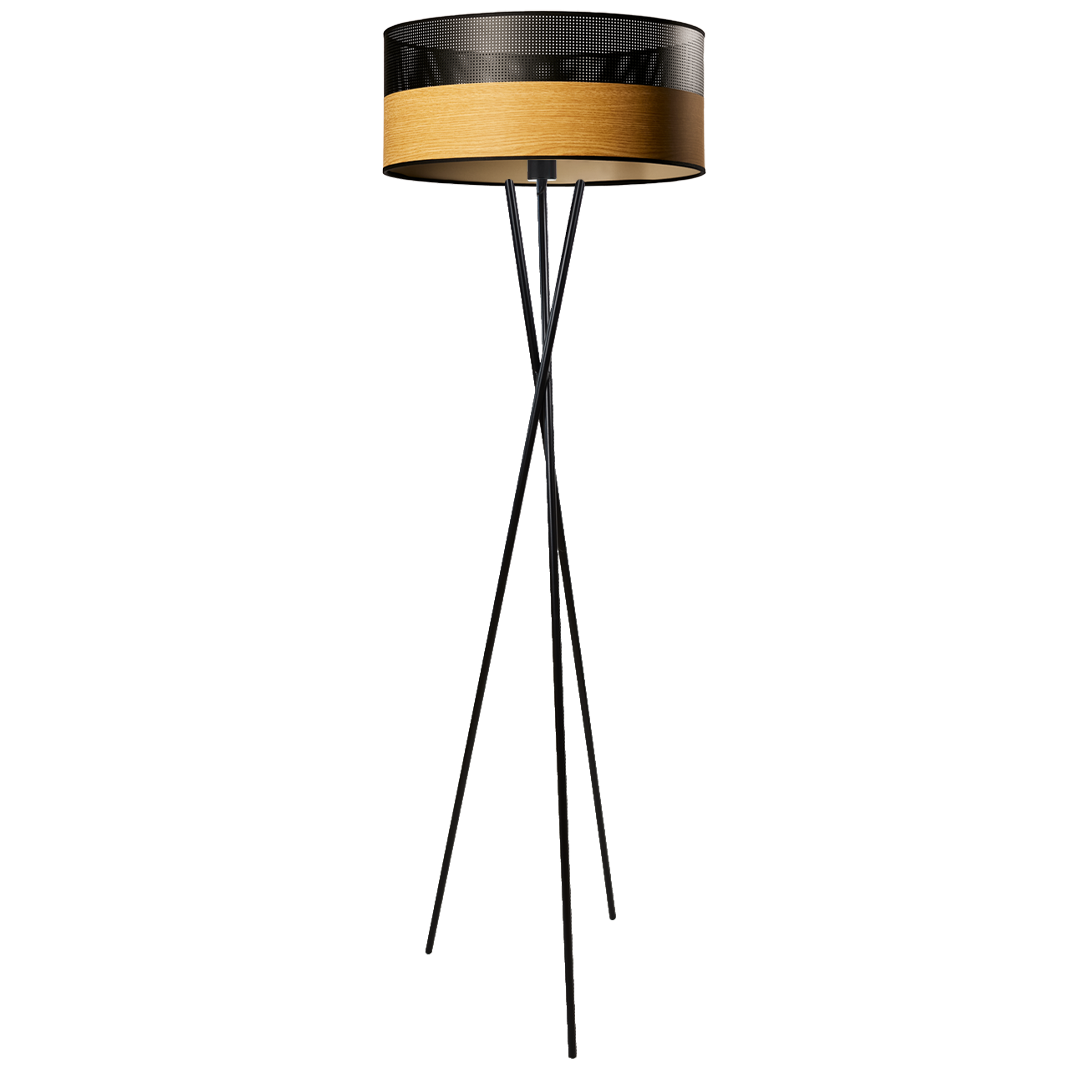 Czarna lampa stojąca na trójnogu PARYŻ DUAL z designerskim abażurem