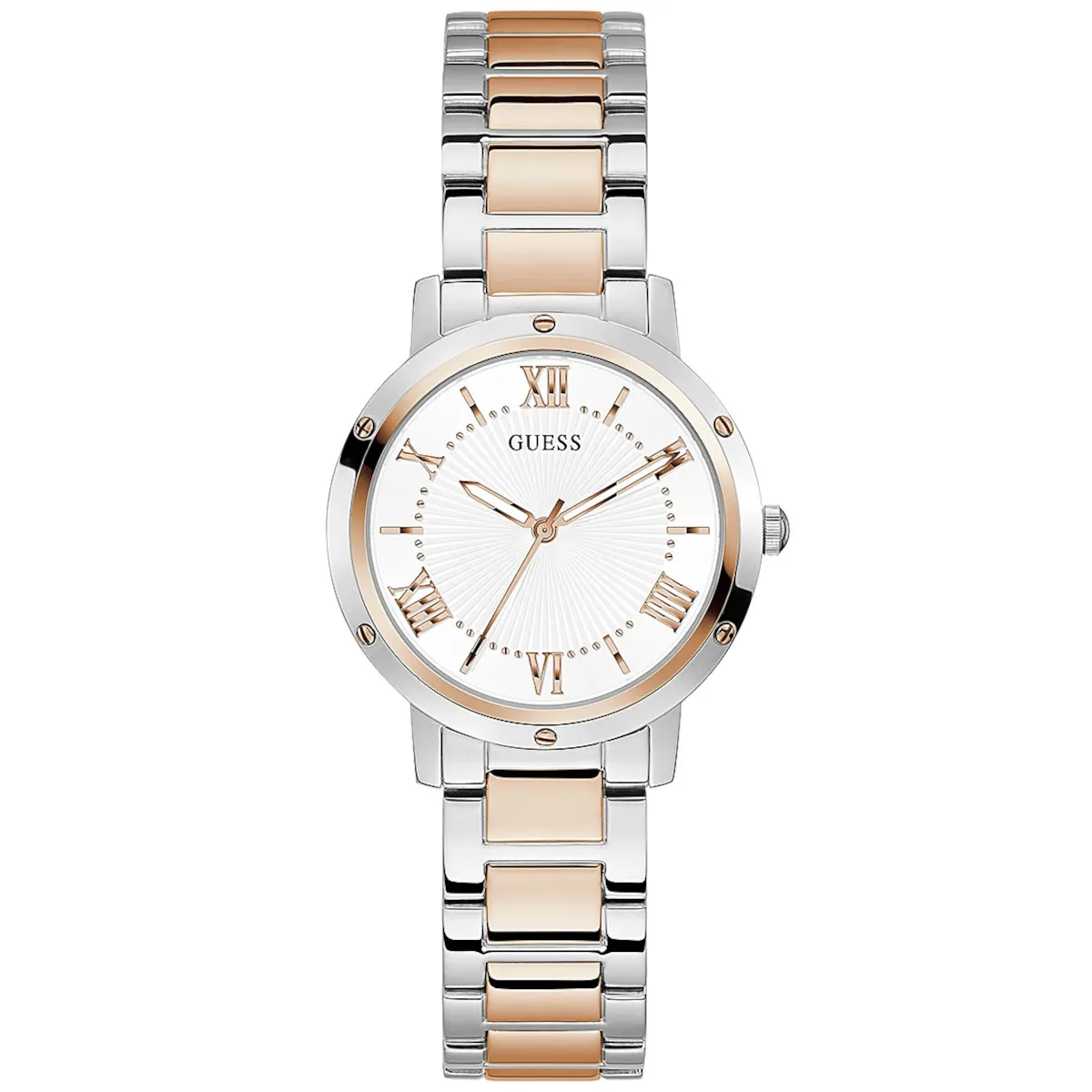 Różowo-srebrny zegarek Guess Dawn na bransolecie GW0404L3