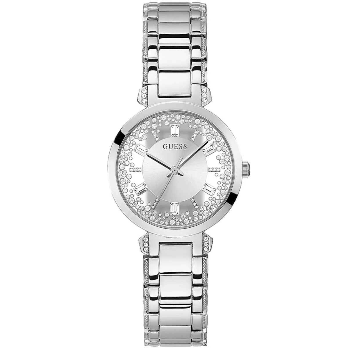 Srebrny zegarek Guess Clear prześwitujący GW0470L1