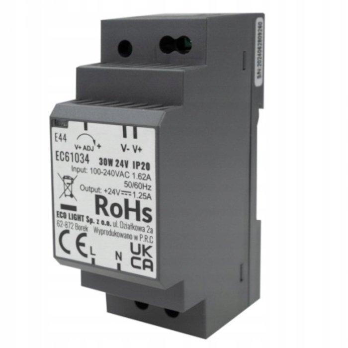 Zasilacz Na Szyne DIN 24V 30W 1,25A Do Taśmy LED Regulowany PREMIUM IP20