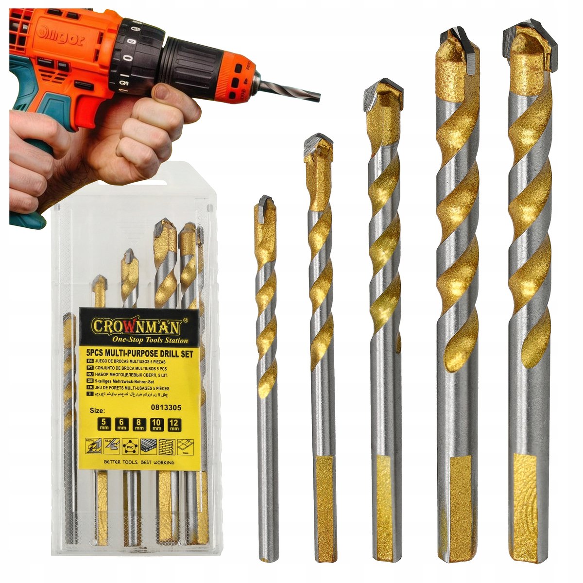 Wiertło Wiertła Do Betonu Zestaw Wierteł 5 sztuk 5mm 6mm 8mm 10mm 12mm