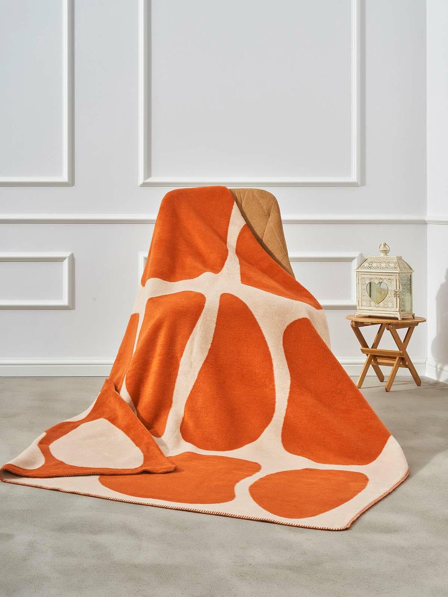 Koc bawełniany akrylowy 150x200 2137/2 Kamyczki pomarańczowy narzuta pled wykończony szydełkiem SG