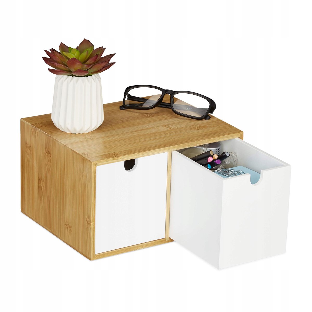 Relaxdays organizer biurkowy drewniany 2 szufladki
