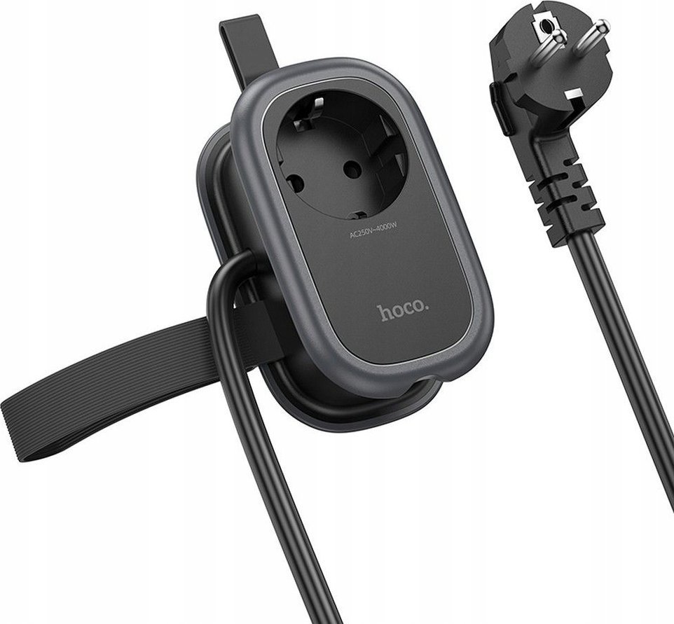 Kabel zasilający Hoco HOCO rozdzielacz wielofunkcyjny 1 gniazdo + 2 x USB A + Typ C EU standards 4000W PD QC 3A 20W NS7 1,1 m czarny