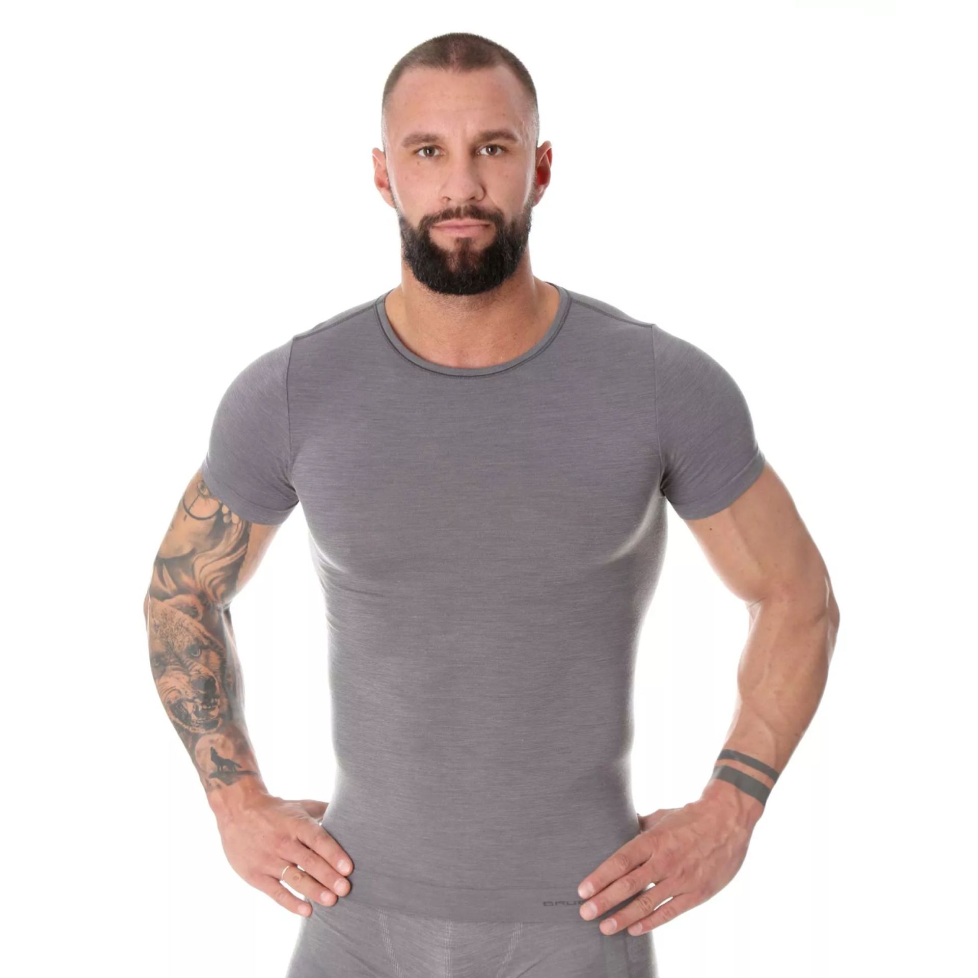 Męska koszulka Brubeck Comfort Wool grey - M