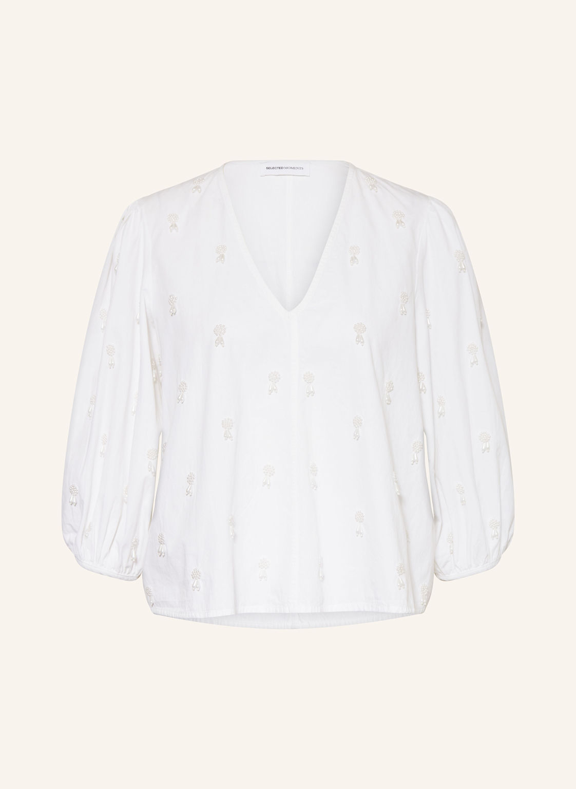 Selected Femme Bluzka Z Rękawami 3/4 Z Ozdobnymi Koralikami weiss