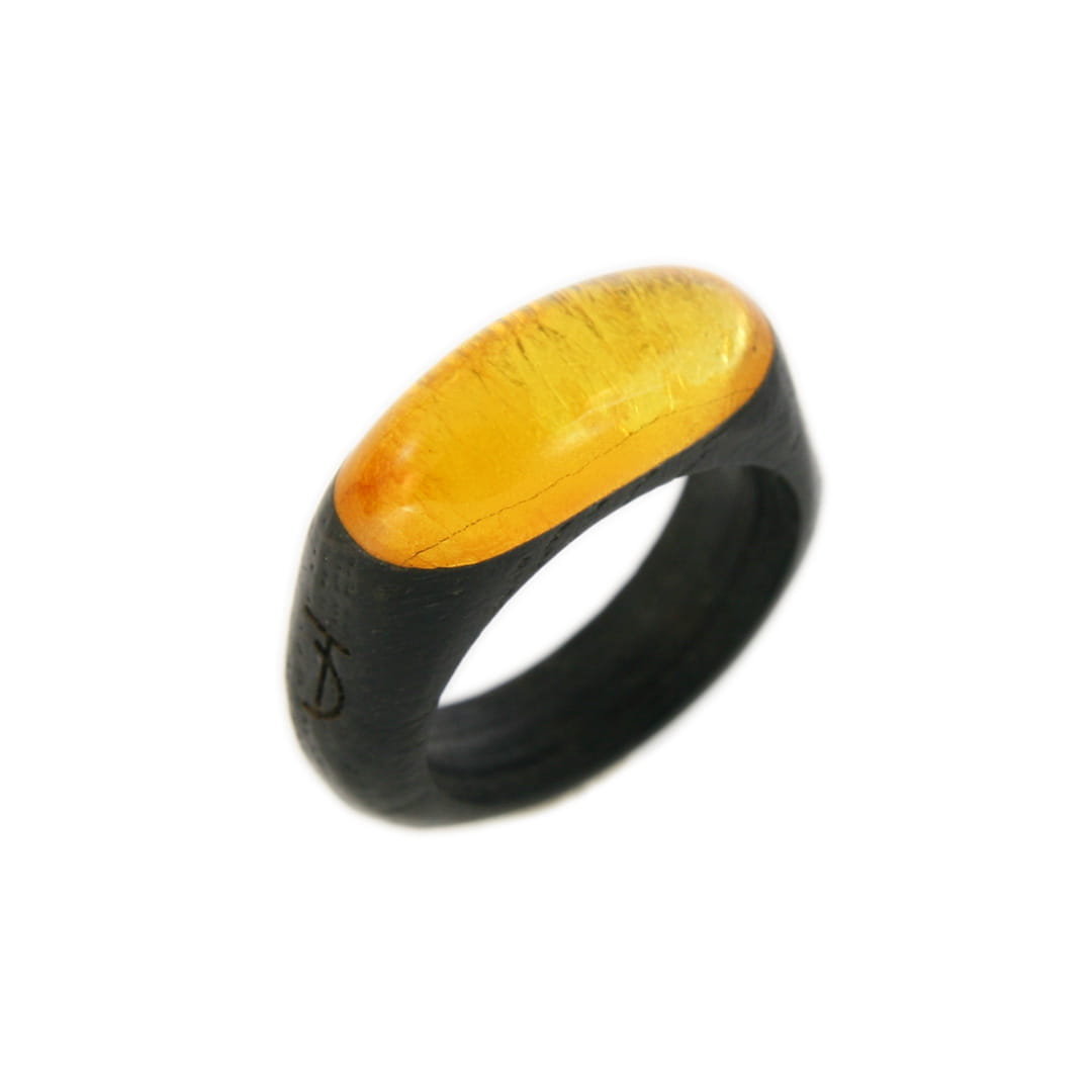 top Pierścionek żółty bursztyn bałtycki, czarny dąb , owalny, unisex, różne rozmiary 7512