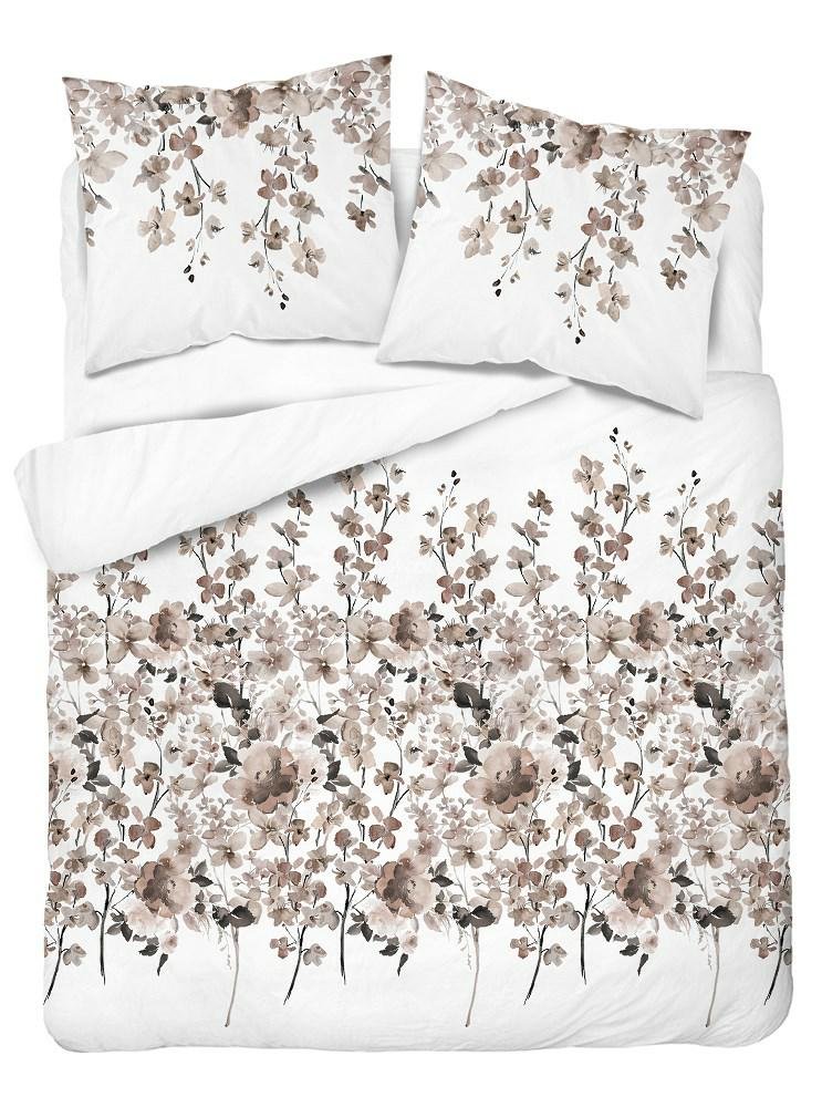 Pościel 220x200 biała beżowa ciemna kwiatki 5252 B Bawełna 48