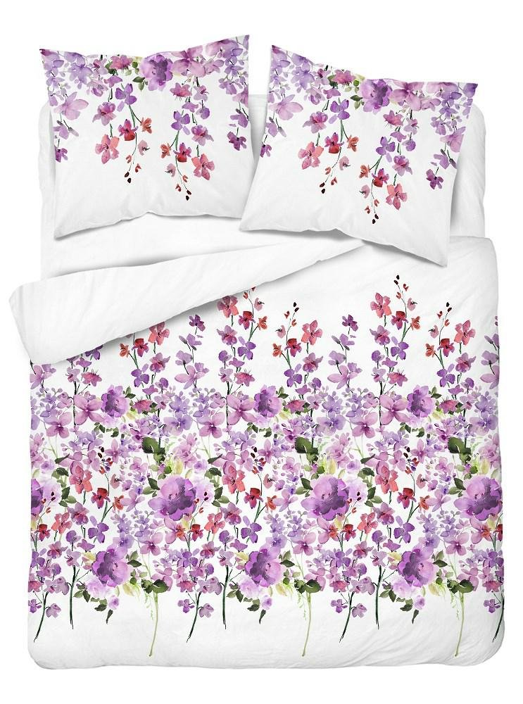 Pościel 220x200 biała fioletowa kwiatki 5252 A Bawełna 48