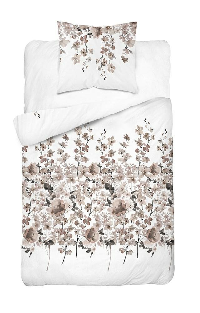 Pościel 140x200 biała beżowa ciemna kwiatki 5252 B Bawełna 48