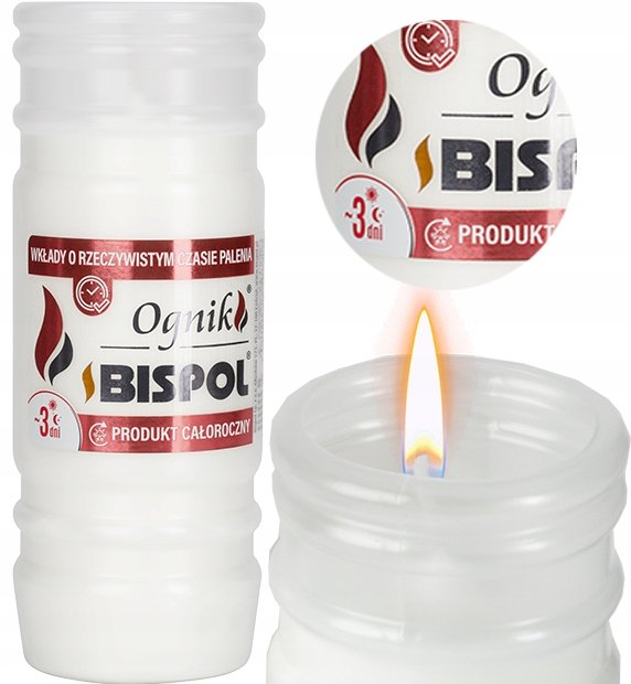 Wkład Do Zniczy Parafinowy BISPOL Ognik WP3 Zalewany Nie Kopcący 3 Dni