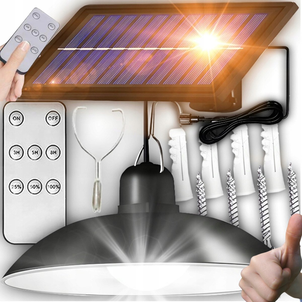 LAMPA SOLARNA LED ZEWNĘTRZNA OGRODOWA ŻYRANDOL WISZĄCA + PILOT WYDAJNA