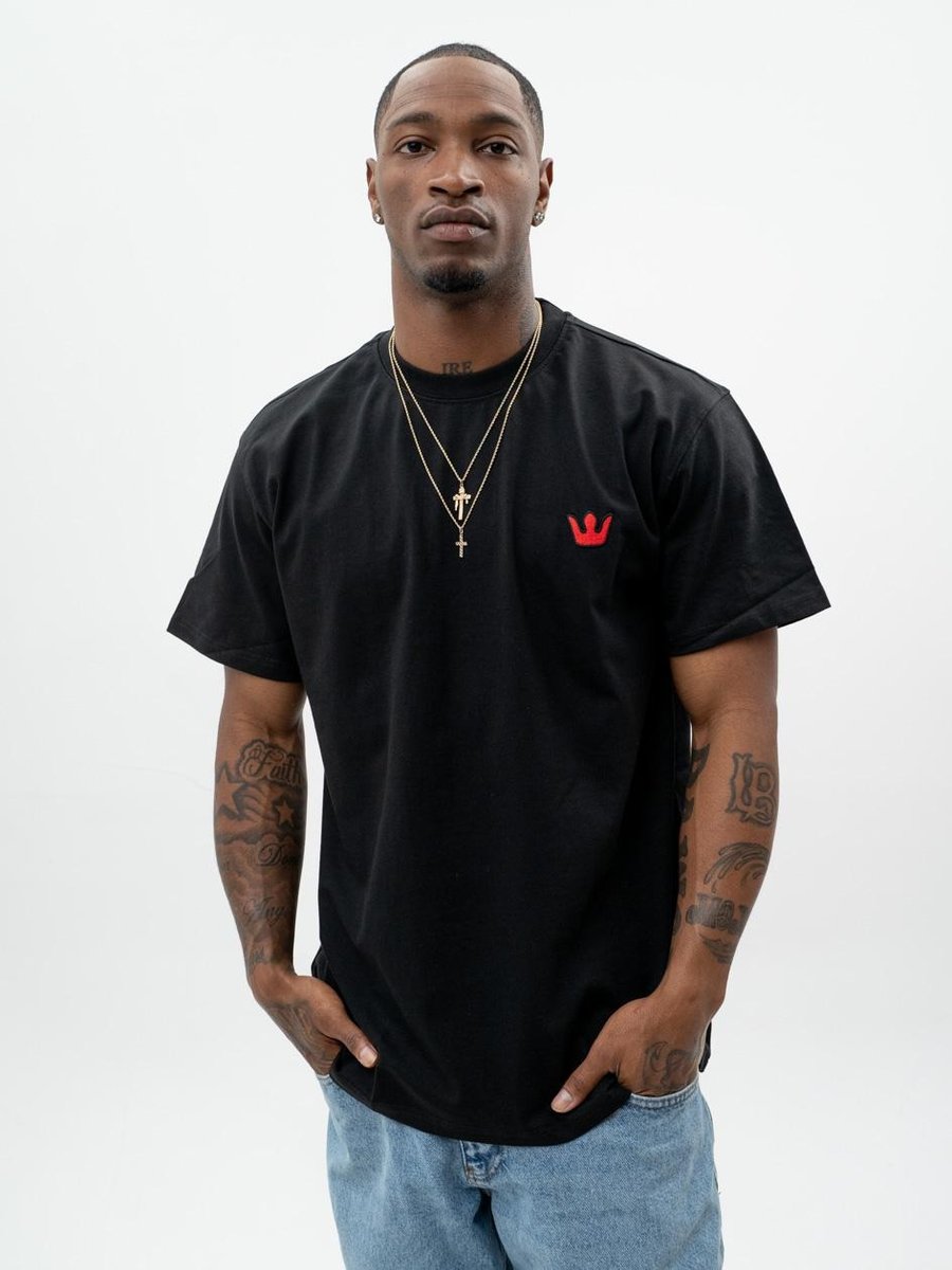 Koszulka Z Krótkim Rękawem Oversize Męska Czarna / Czerwona Jigga Wear Haft Simple Crown M