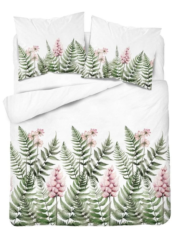 Pościel 220x200 biała zielona paprocie kwiaty 5248 A Bawełna 48