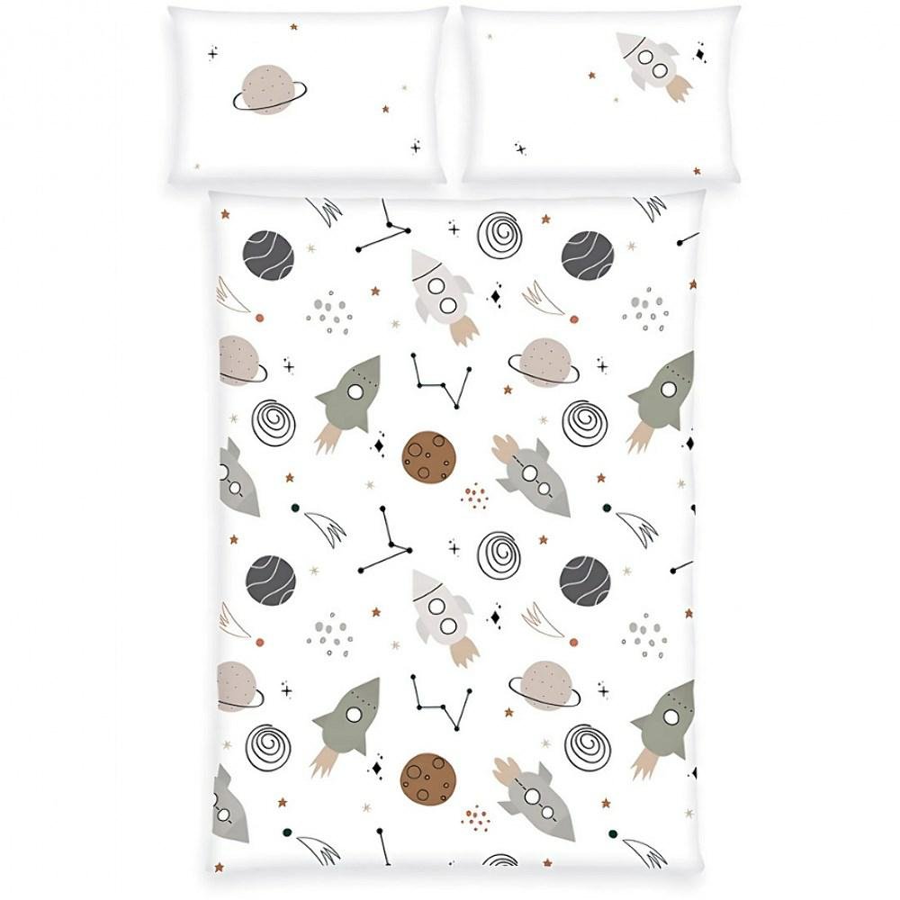 Pościel 100x135 Kosmos biała wielokolorowa