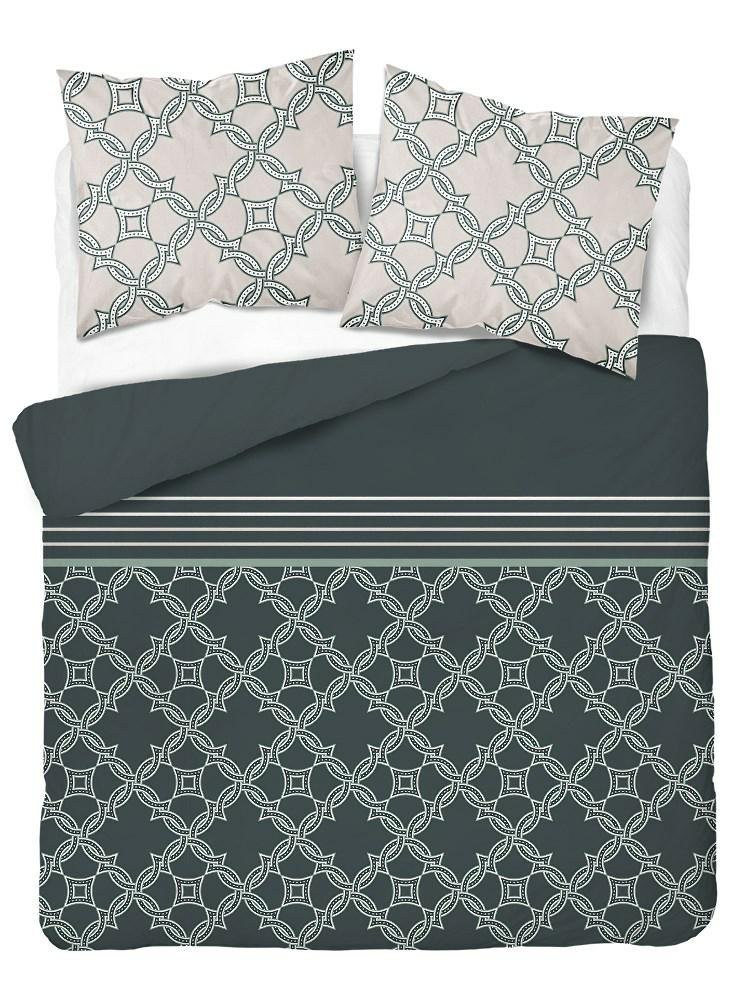 Pościel 220x200 grafitowa kremowa zielona ciemna geometria 5251 A Bawełna 48