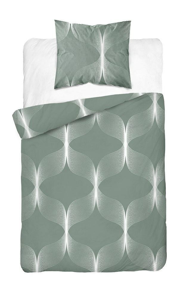 Pościel 140x200 zielona biała geometria 5253 B Bawełna 48