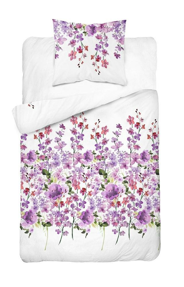 Pościel 140x200 biała fioletowa kwiatki 5252 A Bawełna 48