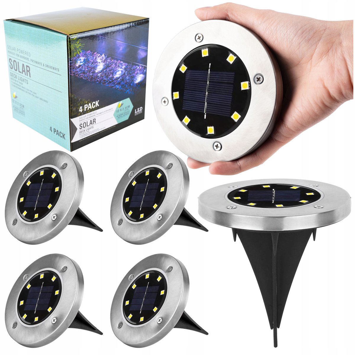 4xLampy solarne LED ogrodowe wbijane w grunt trawnik lub żwir 8/16led