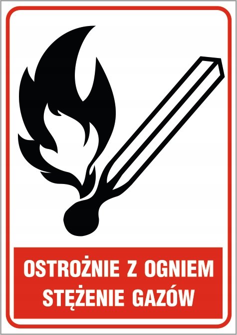 Naklejka: Ostrożnie z ogniem stężenie gazów 30x42cm