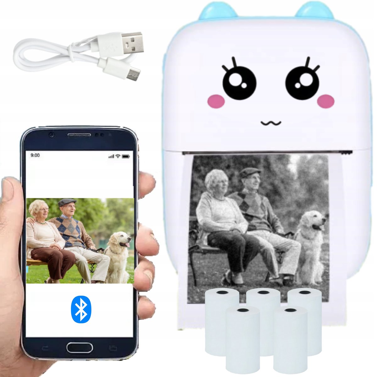 DRUKUŚ MINI DRUKARKA PRZENOŚNA DO ZDJĘĆ NIEBIESKA+ 6 ROLEK