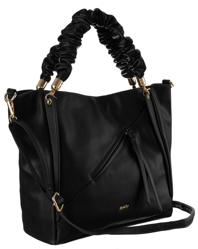 Damska torebka worek z marszczonymi rączkami i ukośną kieszonką — Rovicky