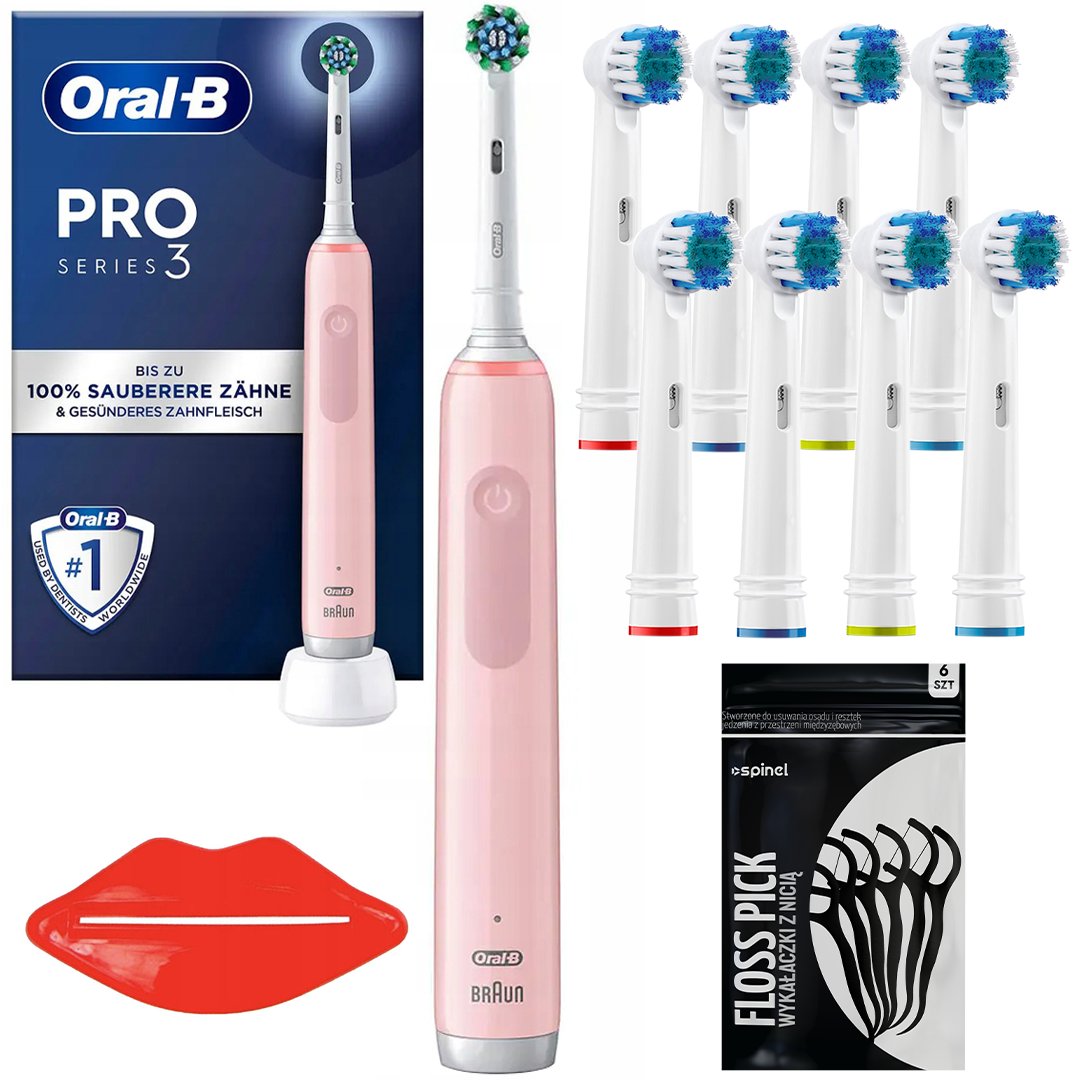 ZESTAW SZCZOTECZKA ORAL-B PRO 3 3000 CROSS ACTION RÓŻOWA + KOŃCÓWKI DODATKI