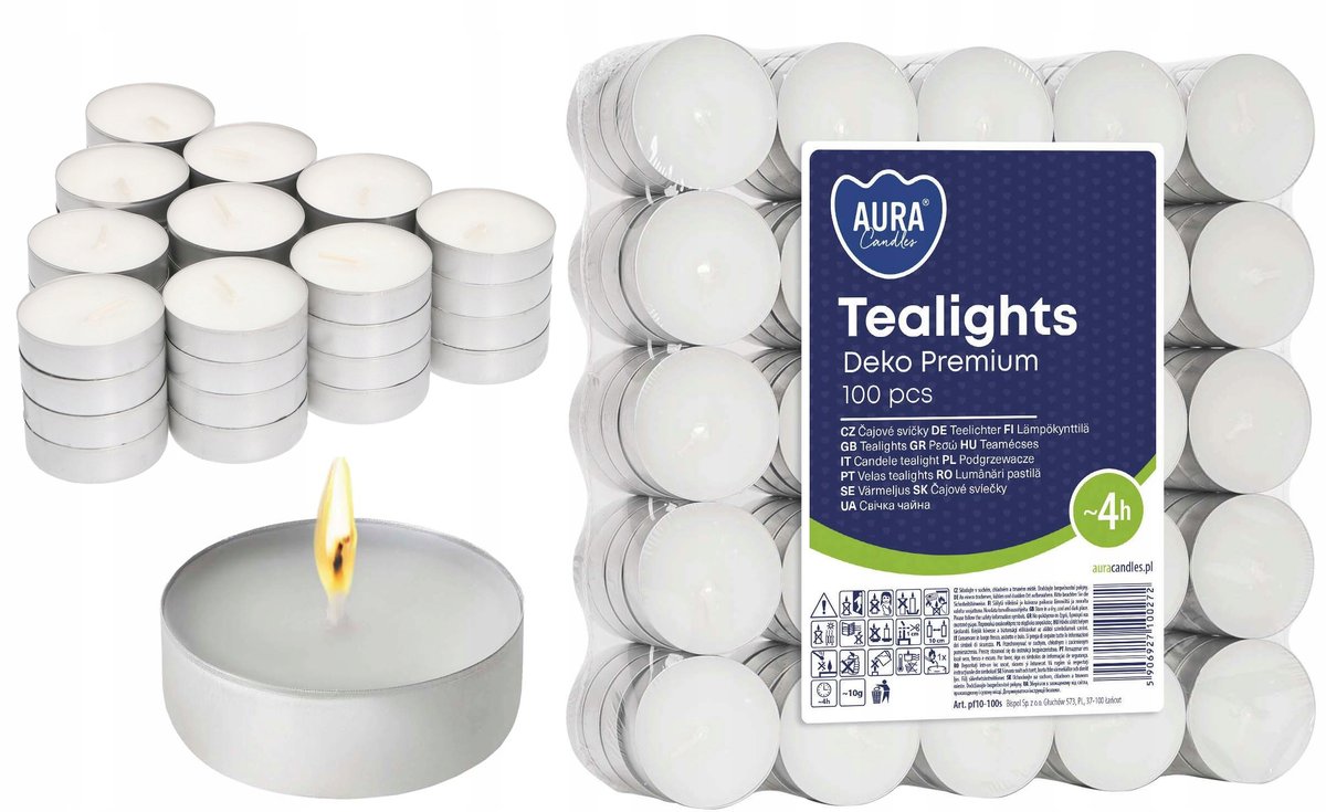 Świeczki Podgrzewacze Aura Tealights Deko Premium Bispol Świece 4h 100 szt.