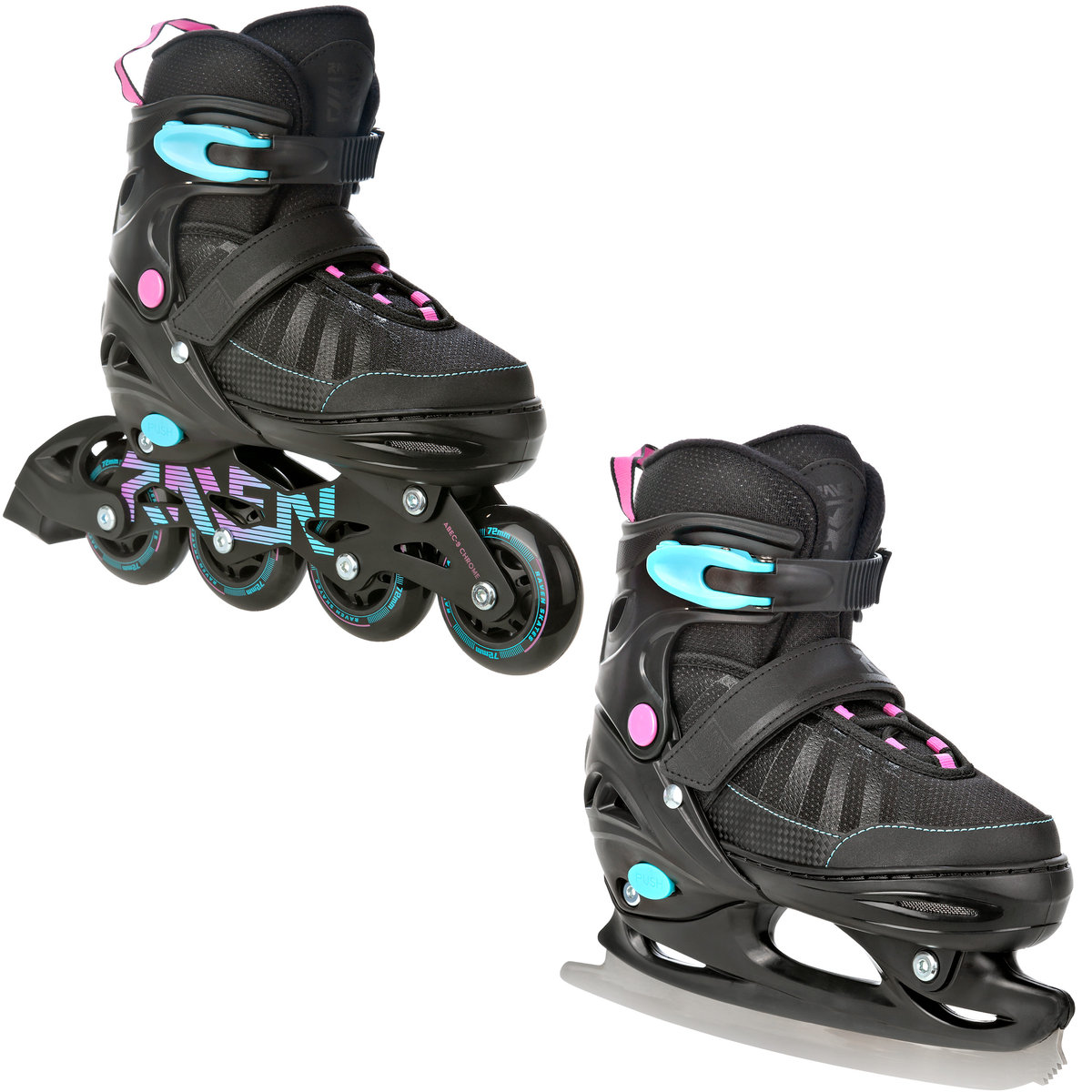Rolki Łyżwy figurowe 2w1 Regulowane RAVEN Oxen Mint/Pink 34-37