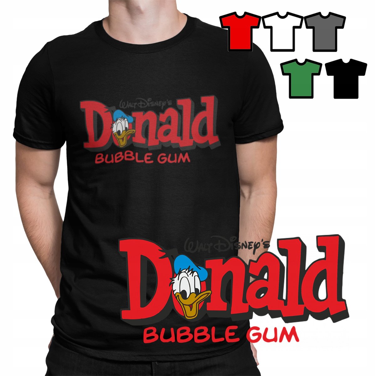 KOSZULKA T-SHIRT MĘSKI WYBÓR - DONALD BUBBLE GUM LOGO - L