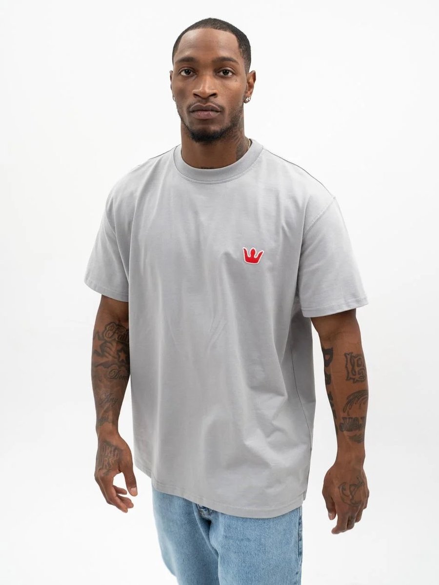 Koszulka Z Krótkim Rękawem Oversize Męska Szara / Czerwona Jigga Wear Haft Simple Crown M